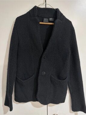 Armani Exchange Black Shawl Collar Knit Cardigan